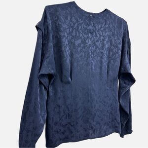 Vintage Michi Moon for Sanyo Navy Silk Jacquard Blouse | Size 6